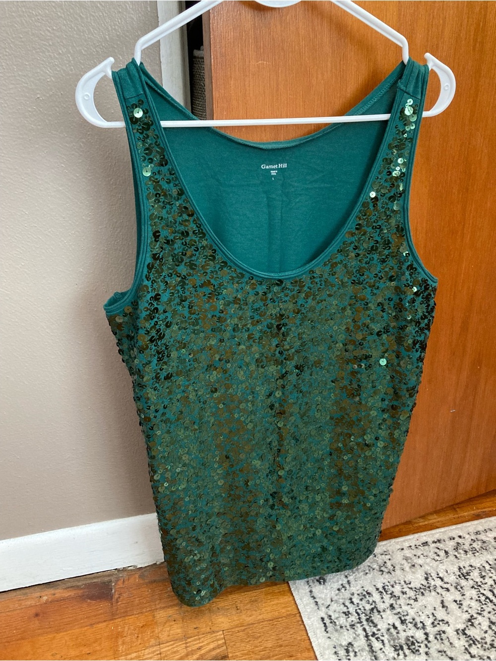Garnet Hill Emerald Sequin tank top; large